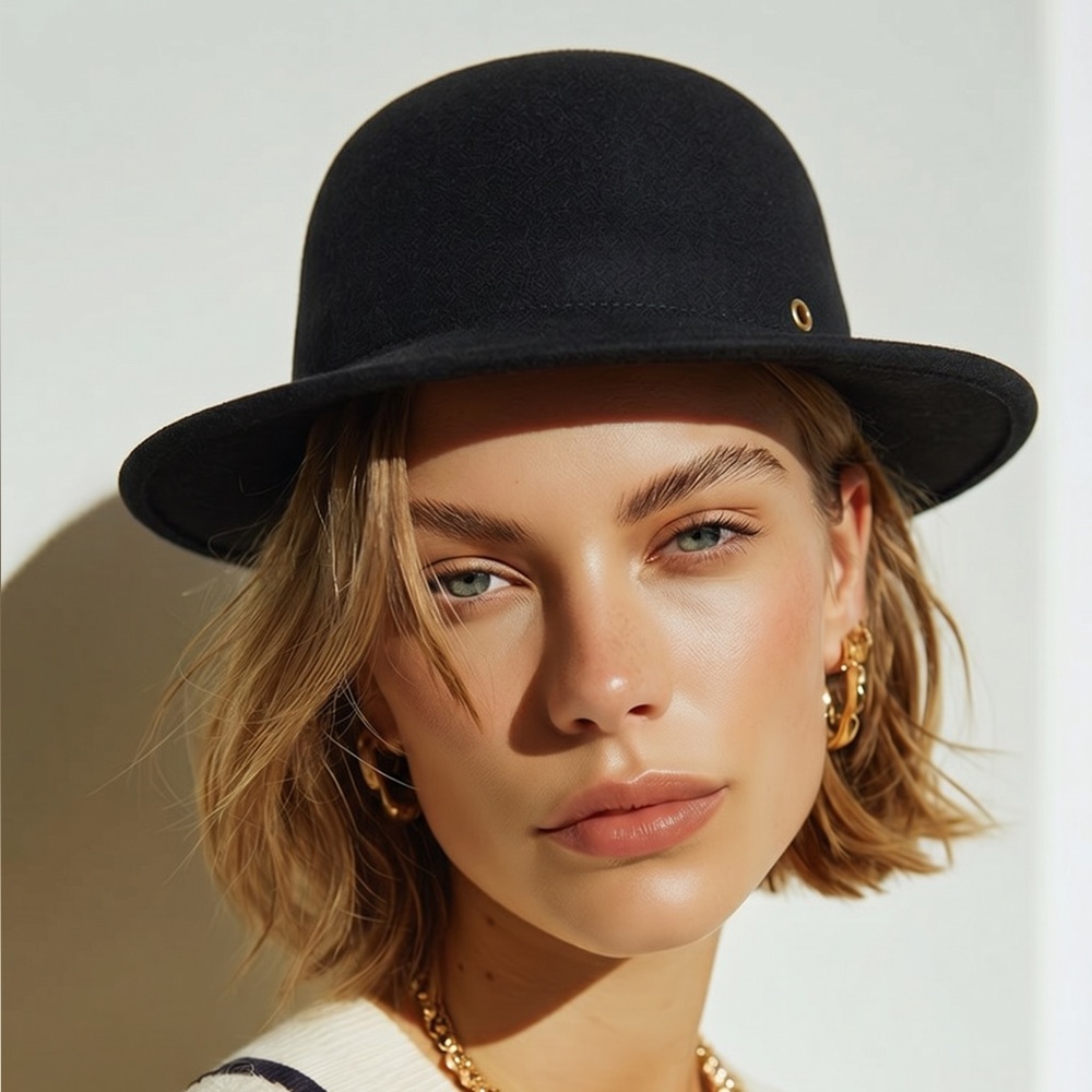 🎩 Brixton Felt Wide Brim Hat –  Med Unisex Boho Dome Hat Black Wool Fedora Vibes